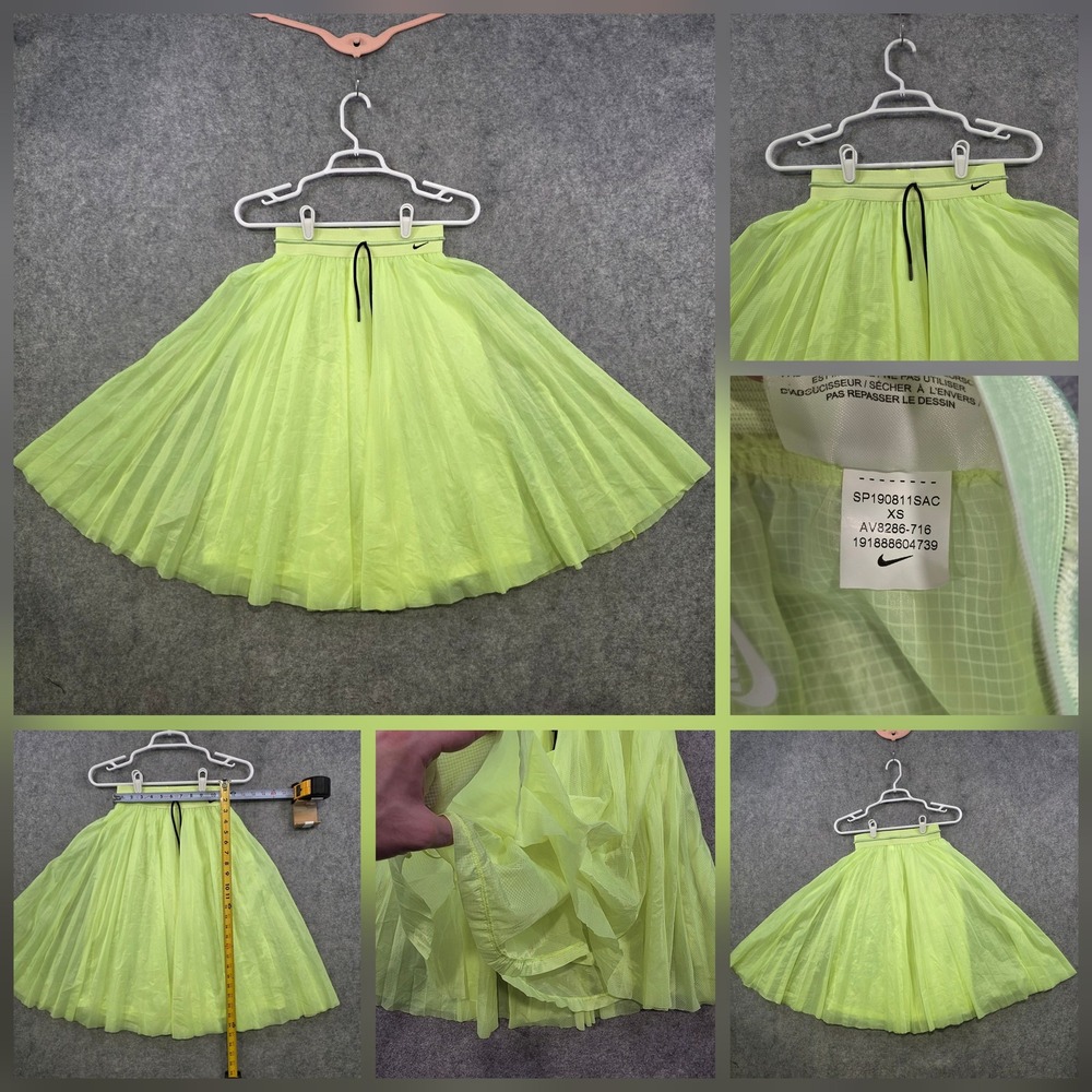 Nike Mesh Skirt Womens XS Yellow Pleated Midi A Line Lined Athletic AV8286-716